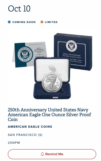 US Mint product schedule