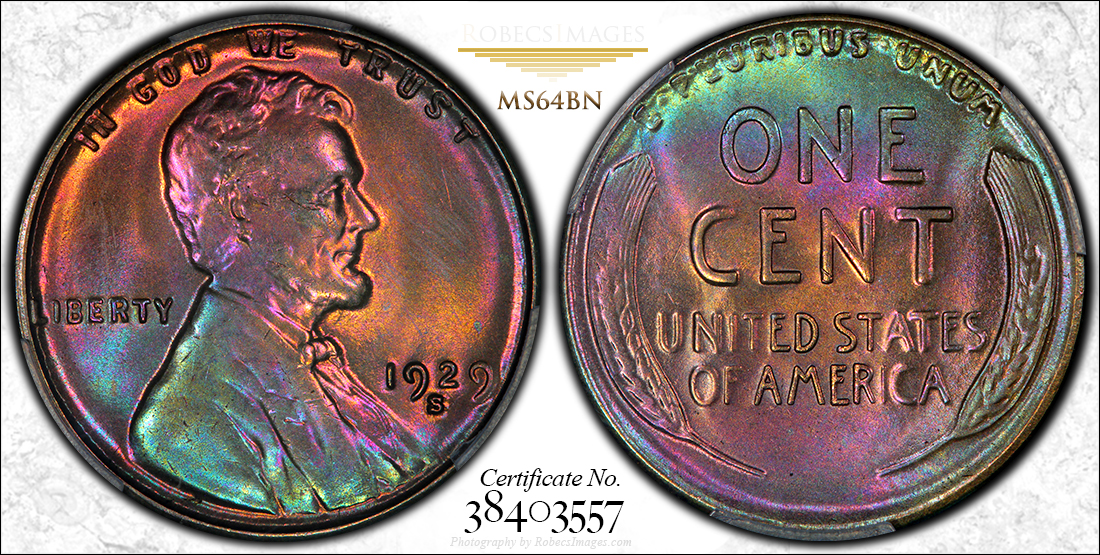 1929-S Lincoln Cent with natural toning patterns