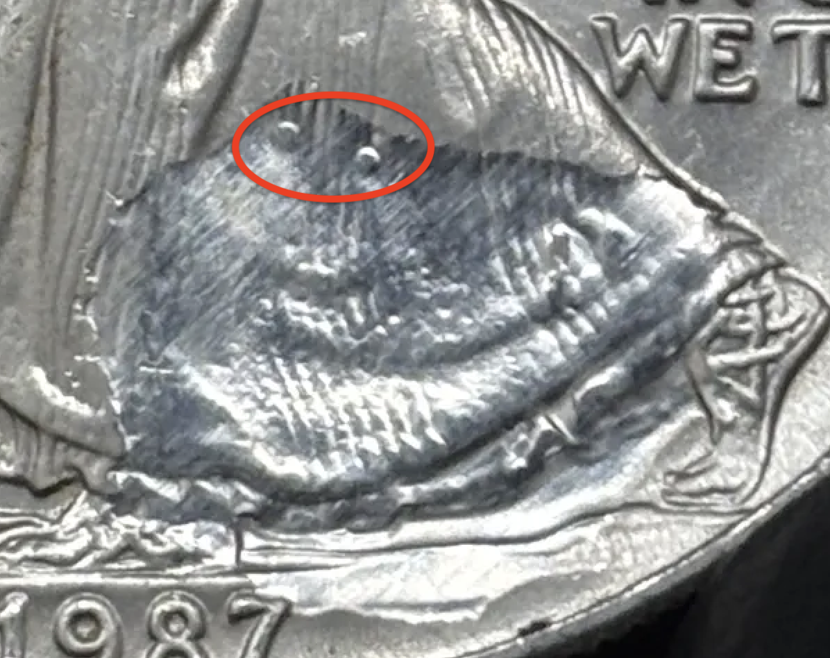 Error coin with plastic residue