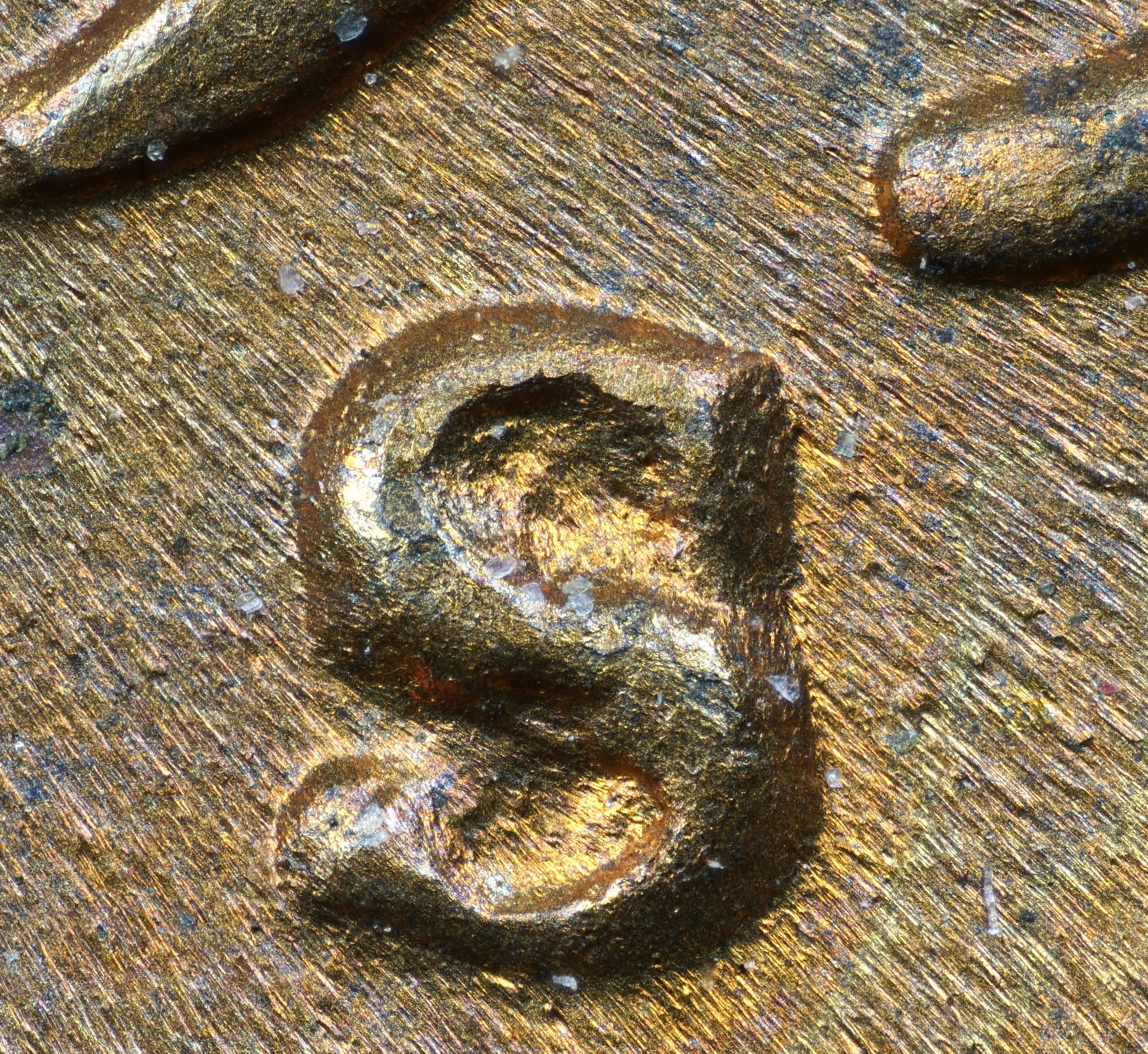 1951-S Lincoln cent extreme closeup