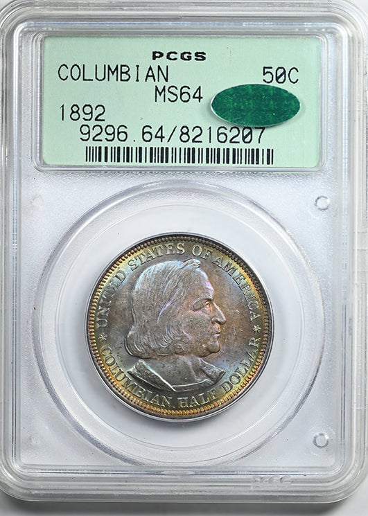 Rare ocean-toned Columbus commemorative coin