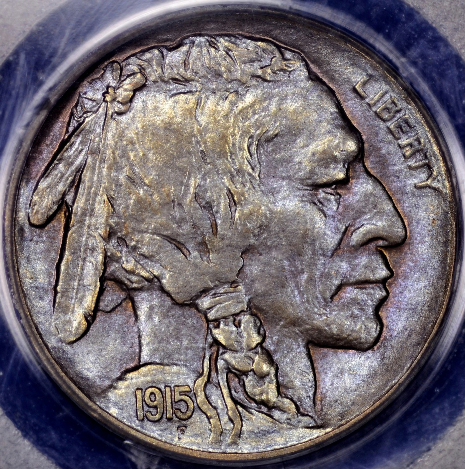 Authentic toning on 1915-S Buffalo Nickel