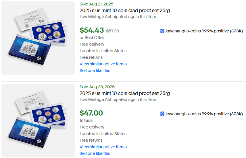 Proof Set Mintage Comparison