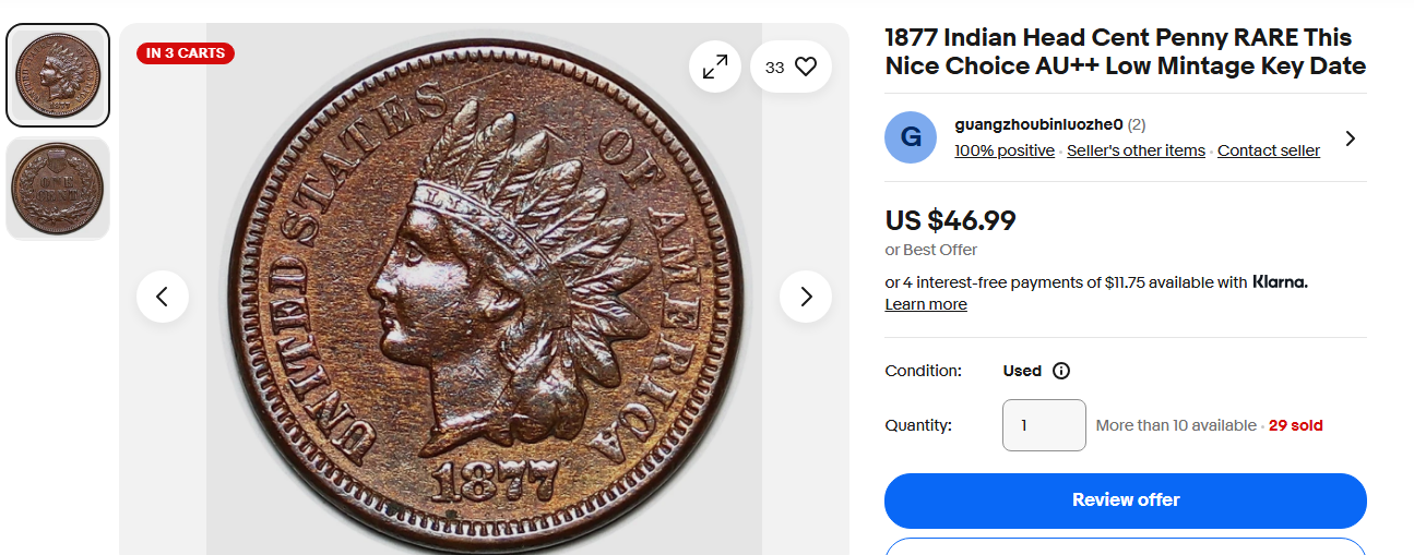 1877 Indian Head Cent