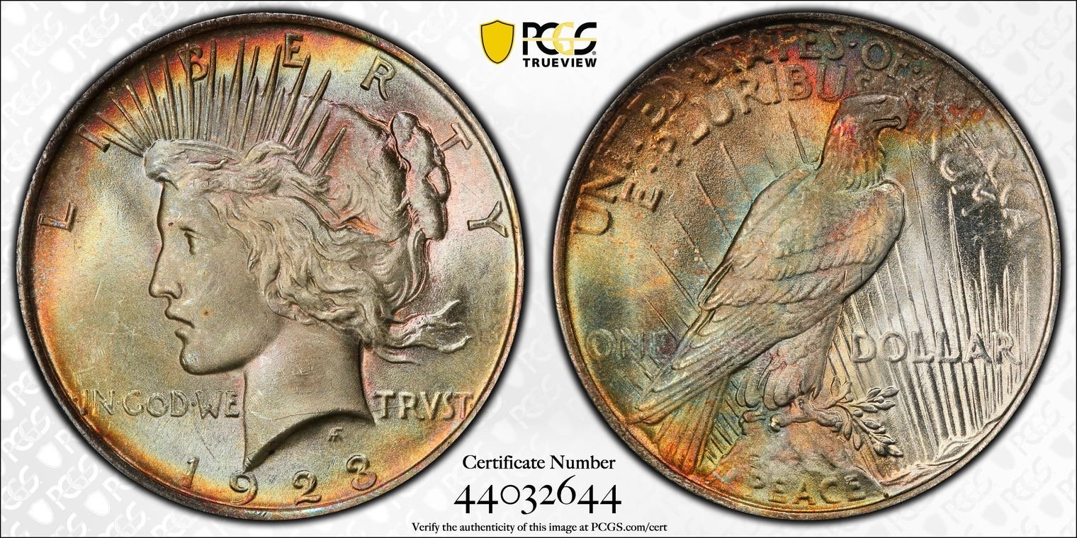 Rainbow Toned 1923 Peace Dollar