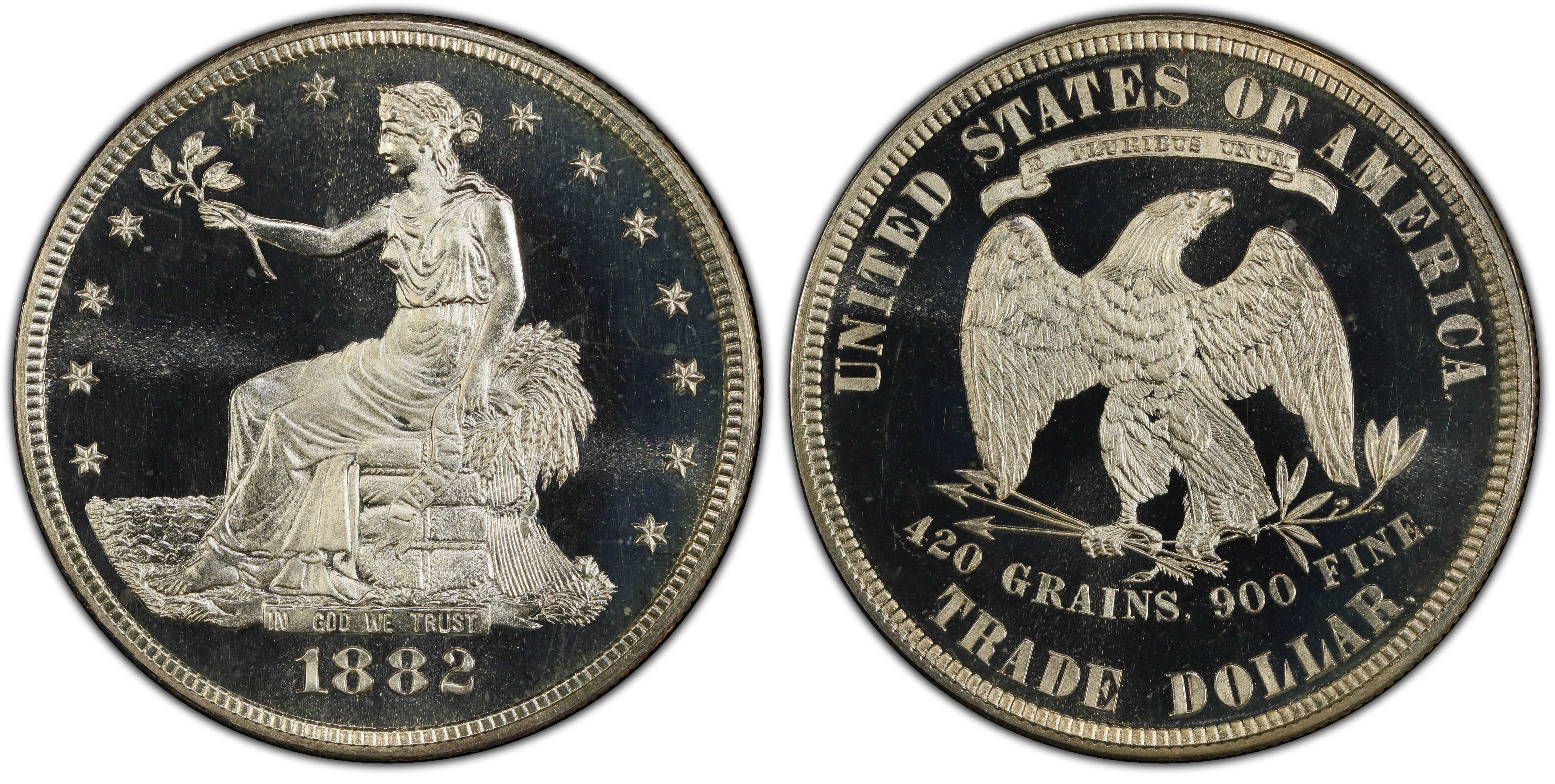 1882 PCGS 68 DCAM CAC Trade Dollar
