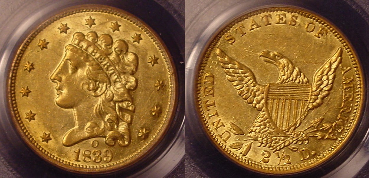1839-O Quarter Eagle with 180° rotation