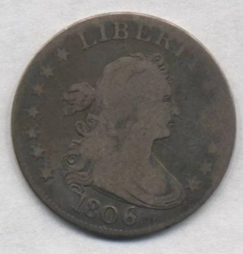 1806 Bust Quarter Obverse showing diagnostic wear patterns