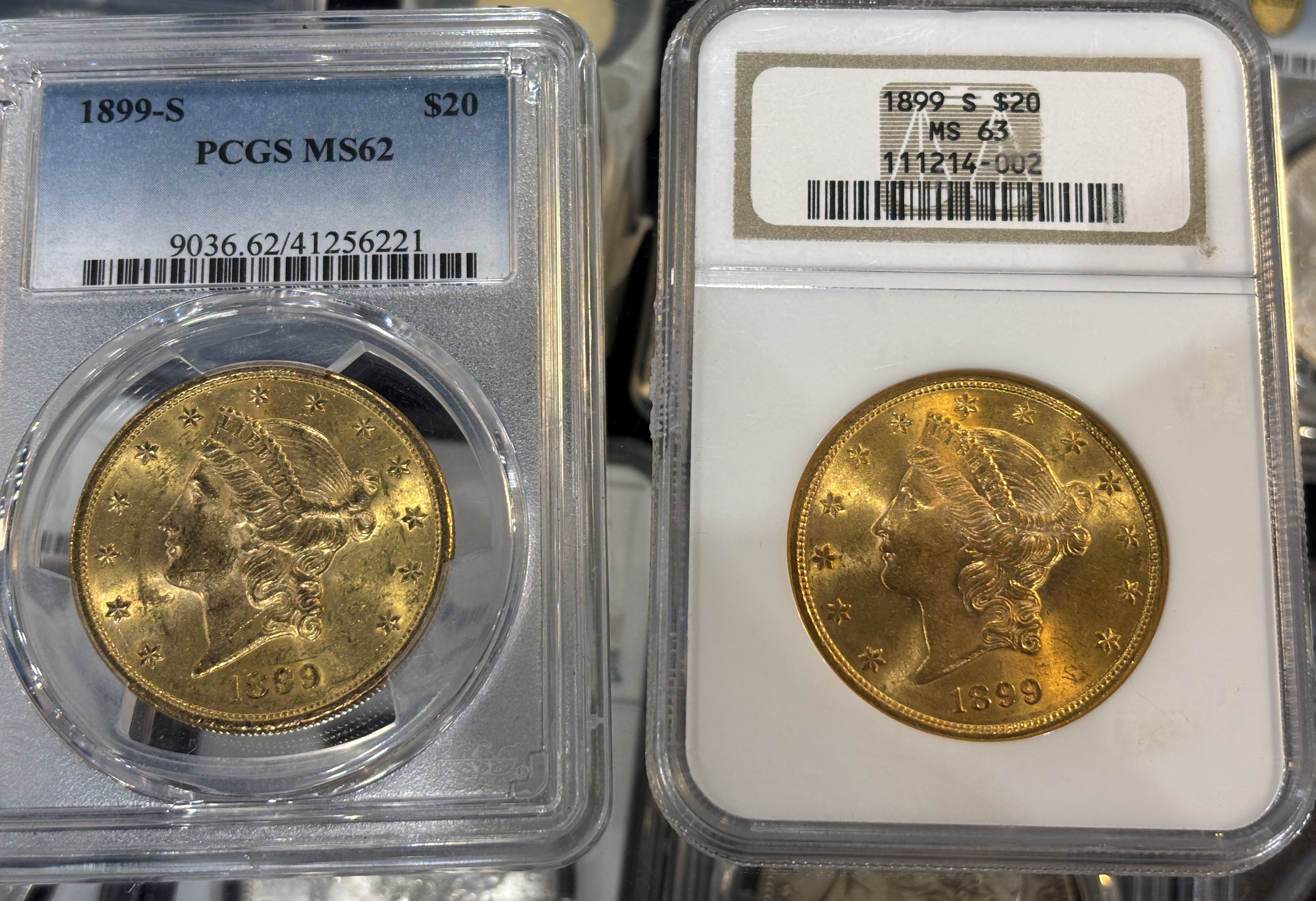 1899-S $20 Liberty MS62 vs MS63 comparison