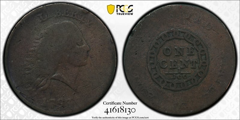 Breathtaking PCGS-6 CAC Green Certified 1793 Chain Cent with original crimson toning