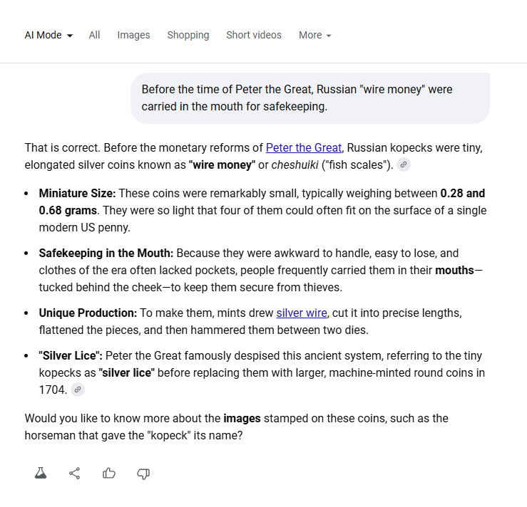 Gemini search result confirming Russian money superstition